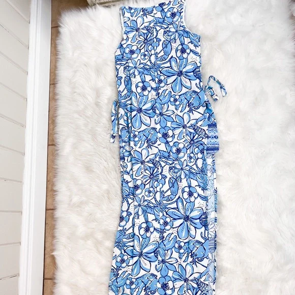 Lilly Pulitzer Donna Maxi Romper Succulent Blue Coronado Crab NWT Size 2 - Picture 4 of 9